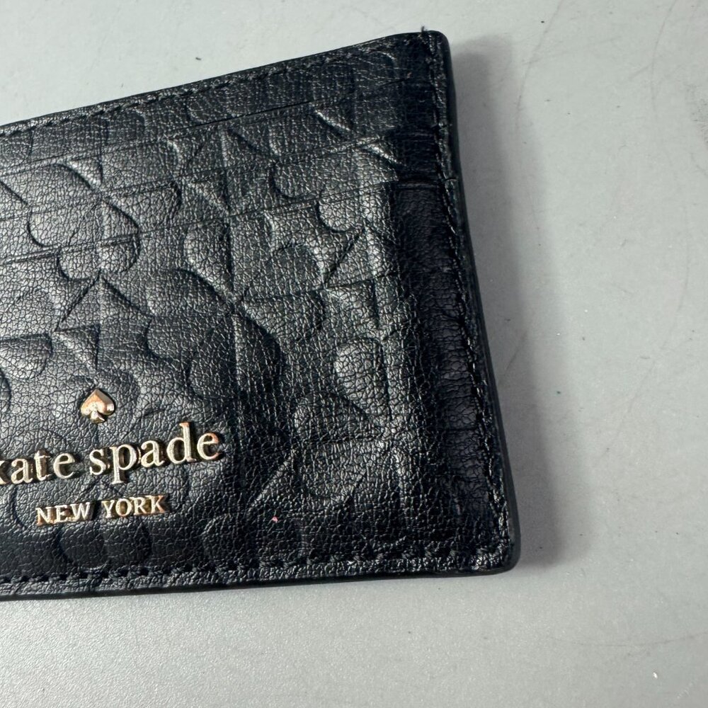 Kate Spade Small Card Holder Wallet Embossed Black Leather - Picture 3 of 10